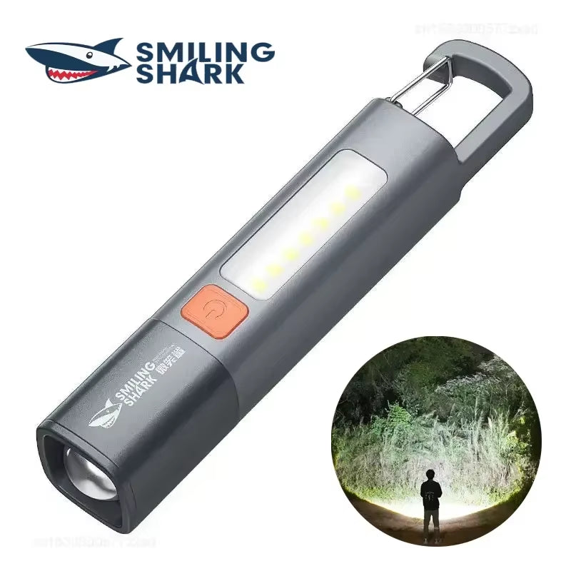 SMILING SHARK Outdoor Flashlight Strong Light Variable Focus with Floodlight Side Lights Mini Flashlight Lamp High Brightness